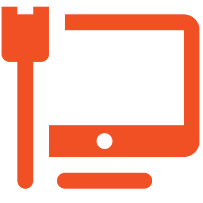 Cable and monitor icon for cabling and technology design services from Clark Building Technologies.