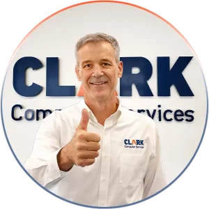 Image of Darren Clark with thumb up | Owner and CEO of Clark Computer Services.